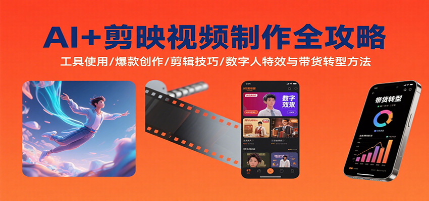 AI+剪映视频制作全攻略：工具使用/爆款创作/剪辑技巧/数字人特效与带货转型方法-宇文网创