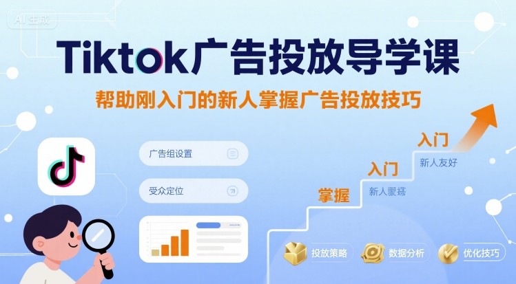 Tiktok广告投放导学课，帮助刚入门的新人掌握广告投放技巧-宇文网创