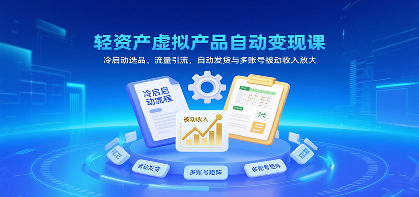 轻资产虚拟产品自动变现课，冷启动选品、流量引流，自动发货与多账号被动收入放大-宇文网创