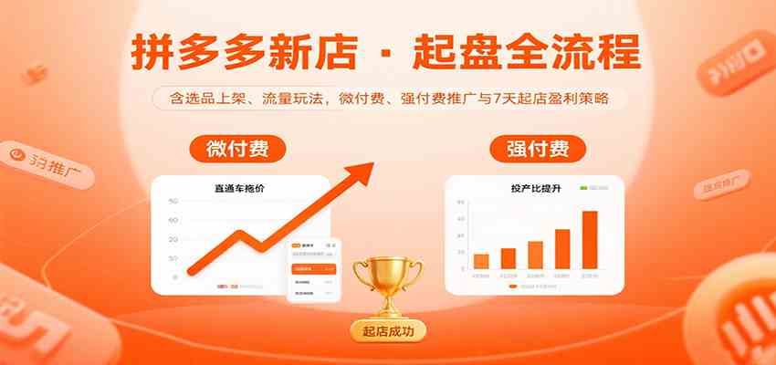 拼多多新店起盘全流程，含选品上架、流量玩法，微付费、强付费推广与7天起店盈利策略-宇文网创