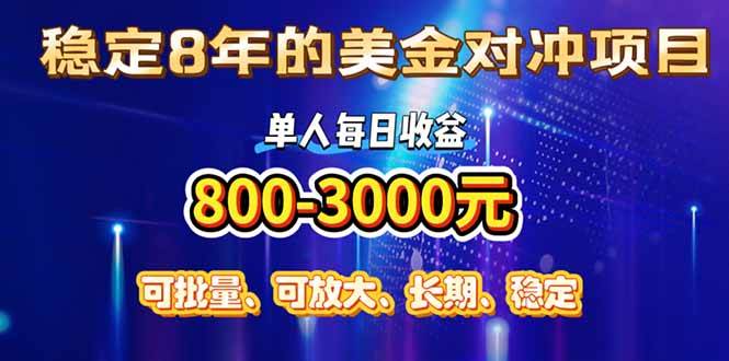 稳定8年的美金对冲创业项目，单人每日收益800-3000，小众暴力项目-宇文网创