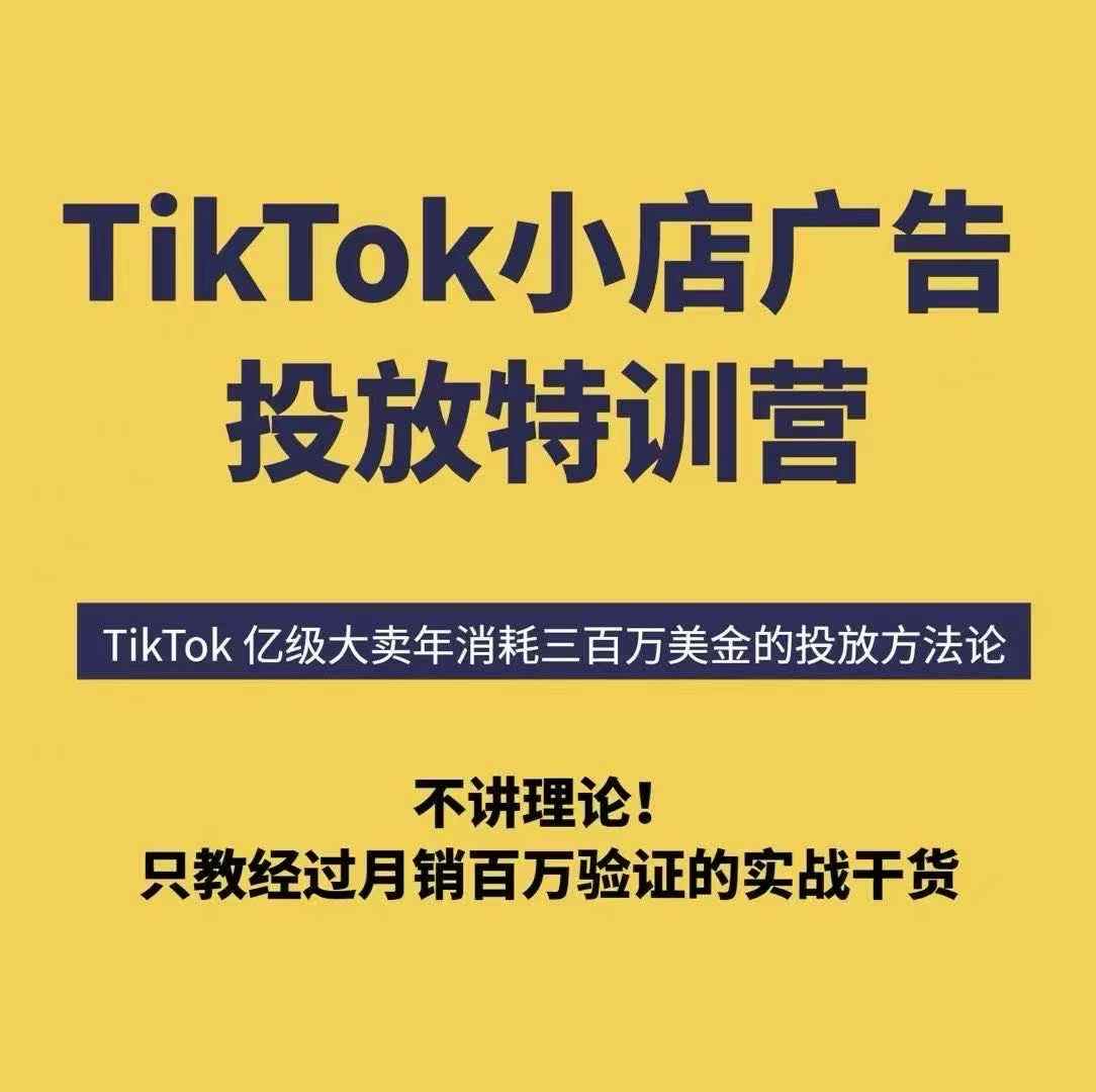 TikTok小店广告投放特训营，6天破局计划专治各种“投不动”，教你经过月销百万验证的实战干货-宇文网创