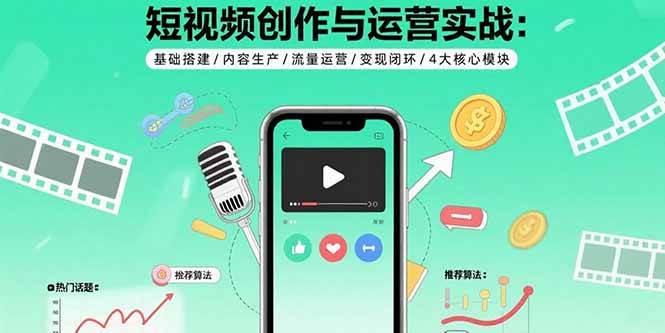 短视频创作与运营实战：基础搭建/内容生产/流量运营/变现闭环/4大核心模块-宇文网创