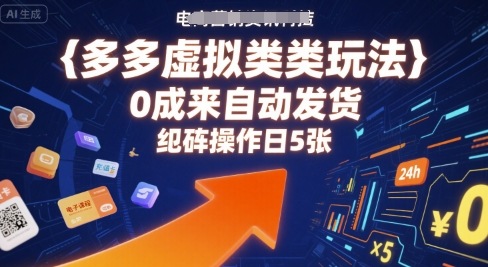 多多虚拟类目玩法，0成本全自动发货，矩阵操作日5张-宇文网创