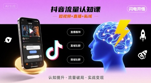 抖音流量认知课，短视频+直播+私域，认知提升，闪电开悟-宇文网创