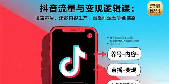 抖音流量与变现逻辑课：覆盖养号、爆款内容生产、直播间运营等全链路-宇文网创