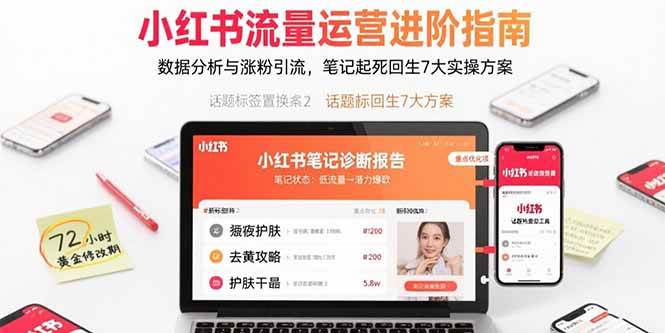小红书流量运营进阶指南，数据分析与涨粉引流，笔记起死回生7大实操方案-宇文网创