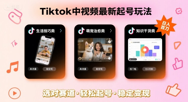 Tiktok中视频最新起号玩法，想要日入百刀，做好这几个赛道就可以了-宇文网创