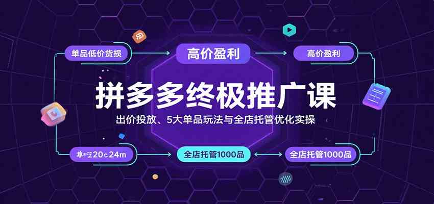 拼多多终极推广课：出价投放、5大单品玩法与全店托管优化实操-宇文网创