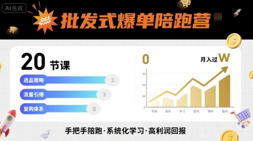 批发式爆单陪跑营，20节课带你实现批发式爆单，带你经松月入过W-宇文网创