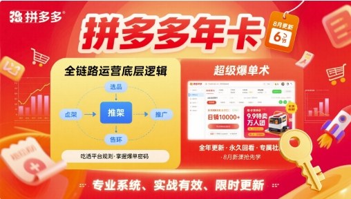 拼多多年卡【8月更新6节】拼多多全链路运营底层逻辑，超级爆单术-宇文网创