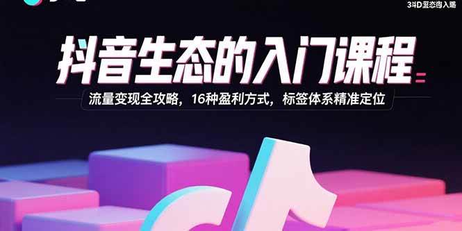 抖音生态的入门课程：流量变现全攻略，16种盈利方式，标签体系精准定位-宇文网创