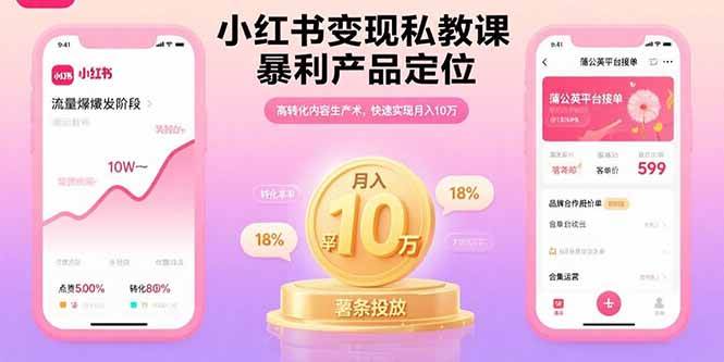 小红书变现私教课，暴利产品定位，高转化内容生产术，快速实现月入10万-宇文网创