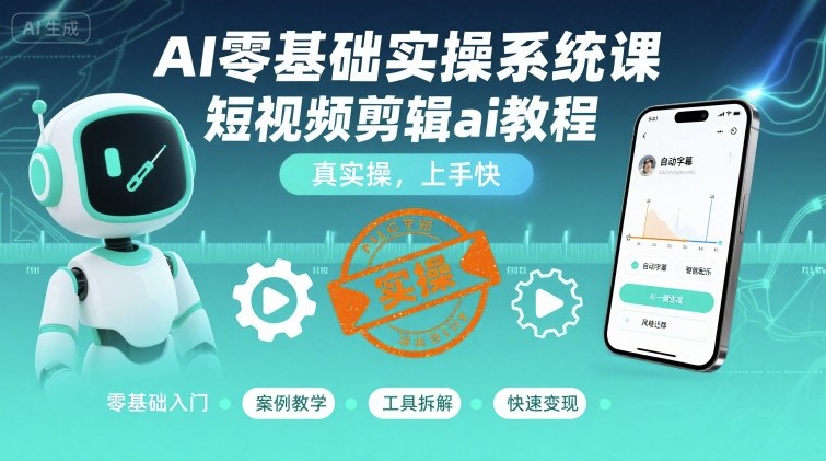 AI零基础实操系统课，短视频剪辑ai教程，真实操，上手快-宇文网创