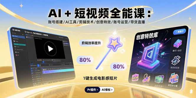 AI+短视频全能课：账号搭建/AI工具/剪辑技术/创意特效/账号运营/带货直播-宇文网创