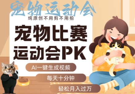 AI一键生成宠物比赛运动会PK视频，纯原创不用剪不用拍，每天十分钟，轻松月入过1W+-宇文网创