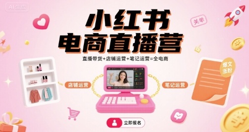 小红书电商直播营，直播带货+店铺运营+笔记运营=全电商-宇文网创