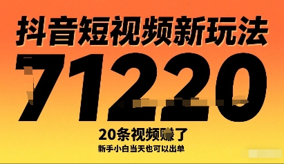 抖音短视频新玩法，20条视频挣了1w+，新手小白当天也可以出单-宇文网创