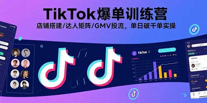 TikTok爆单训练营，店铺搭建/达人矩阵/GMV投流，单日破千单实操-宇文网创