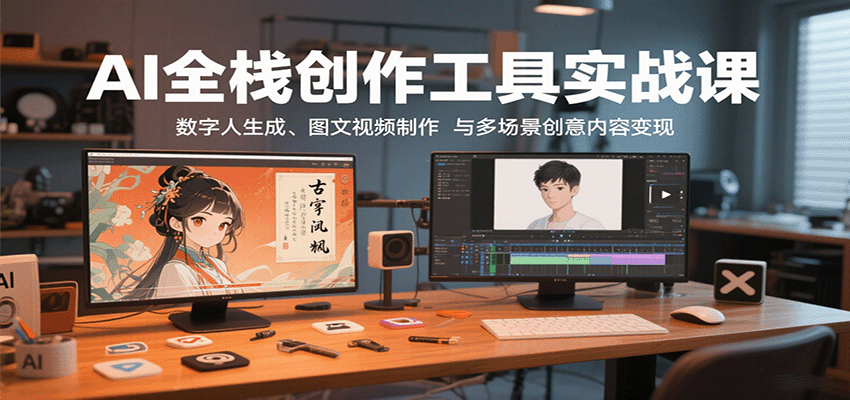 AI全栈创作工具实战课：数字人生成、图文视频制作与多场景创意内容变现-宇文网创