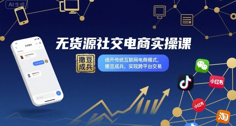 无货源社交电商实操课，绕开传统互联网电商模式，撒豆成兵，实现跨平台交易-宇文网创