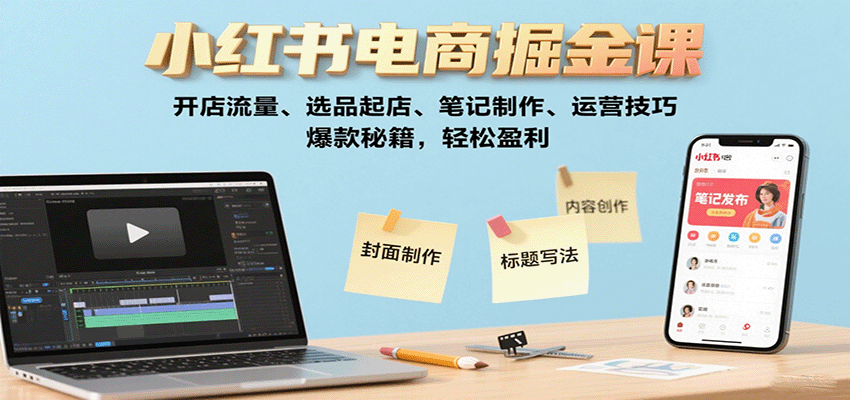 小红书电商掘金课：开店流量、选品起店、笔记制作、运营技巧，爆款秘籍，轻松盈利-宇文网创