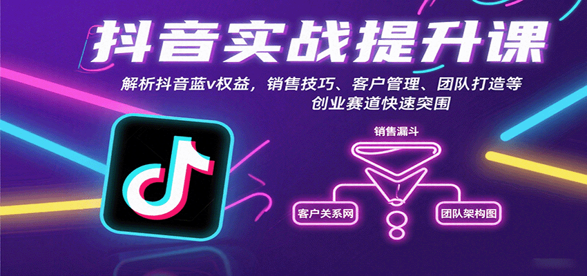 抖音实战提升课：解析抖音蓝v权益，销售技巧、客户管理、团队打造等创业赛道快速突围-宇文网创