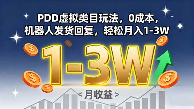 PDD虚拟类目玩法，0成本，机器人发货回复，轻松月入1-3W-宇文网创