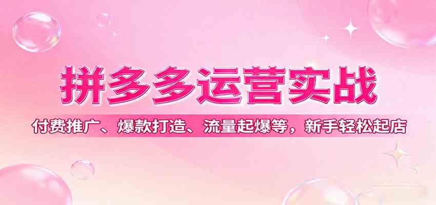 拼多多运营实战，付费推广、爆款打造、流量起爆等，新手轻松起店-宇文网创