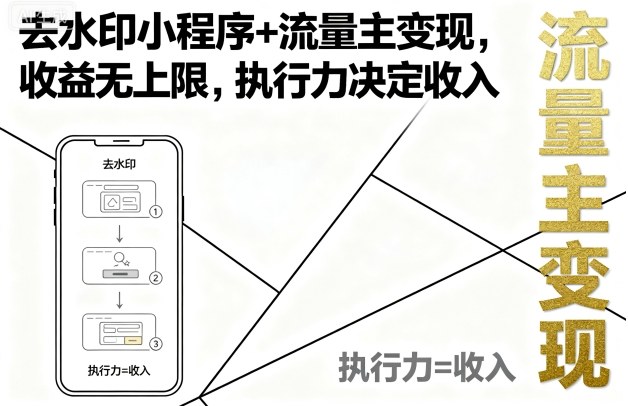 去水印小程序+流量主变现，收益无上限，执行力决定收入-宇文网创