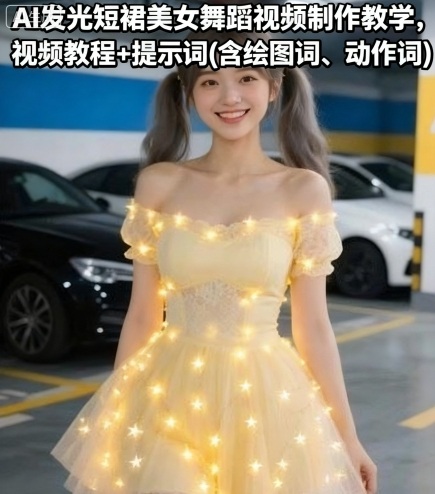 AI发光短裙美女舞蹈视频制作教学，视频教程+提示词(含绘图词、动作词)-宇文网创