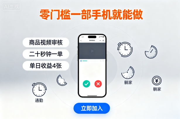零门槛一部手机就能做，商品视频审核，通勤躺家碎片时间都能做，二十秒钟一单，单日收益4张【揭秘】-宇文网创
