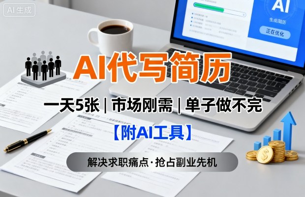 AI代写简历，一天5张，今年找工作难，市场刚需，单子做不完【附AI工具】-宇文网创
