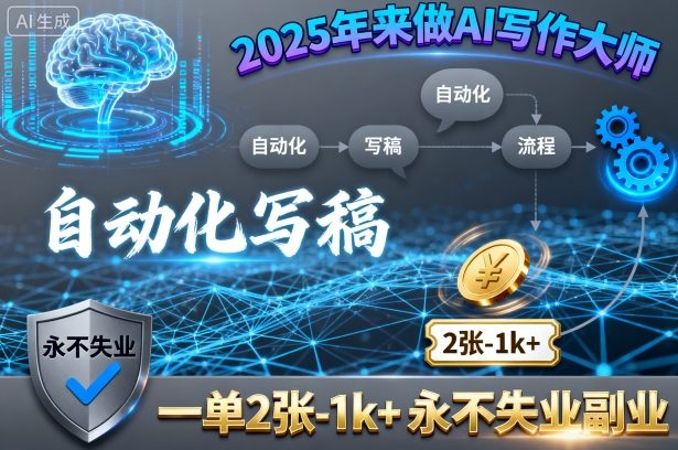 2025年来做AI写作大师，自动化写稿，一单2张-1k+，永不失业副业-宇文网创
