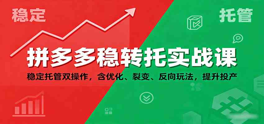 拼多多稳转托实战课：稳定托管双操作，含优化、裂变、反向玩法，提升投产-宇文网创