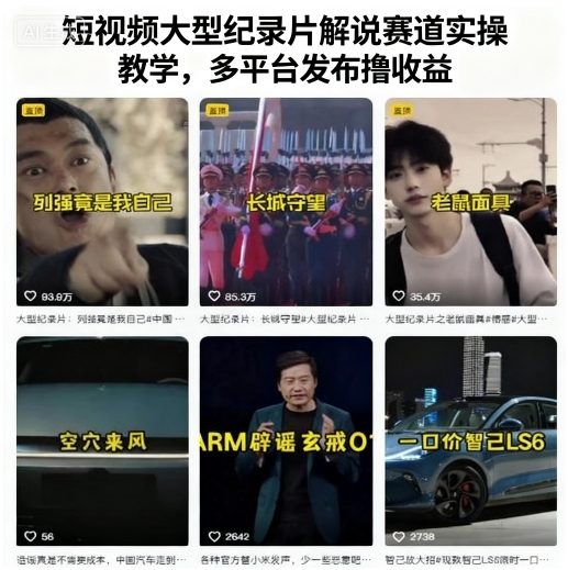 短视频大型纪录片解说赛道实操教学，多平台发布撸收益-宇文网创
