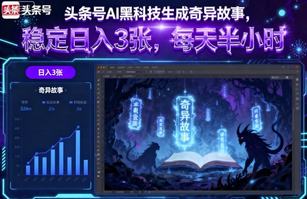头条号AI黑科技生成奇异故事，稳定日入3张，每天半小时-宇文网创