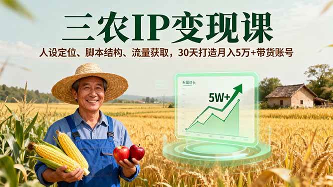 三农IP变现课，人设定位、脚本结构、流量获取，30天打造月入5万+带货账号-宇文网创
