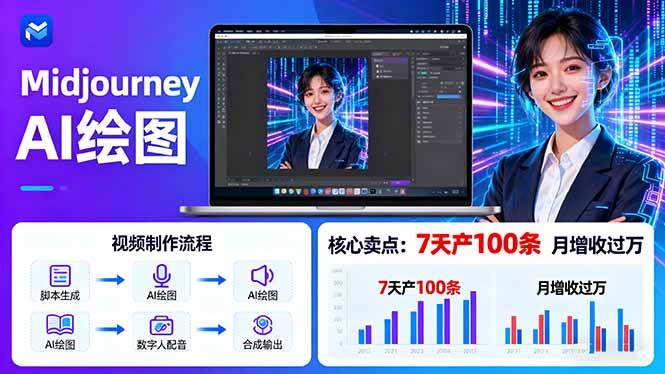 AI绘图照片开口说话视频制作：Midjourney+数字人，7天产100条月增收过万-宇文网创