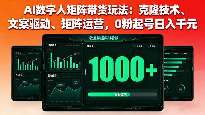 AI数字人矩阵带货玩法：克隆技术、文案驱动、矩阵运营，0粉起号日入千元-宇文网创