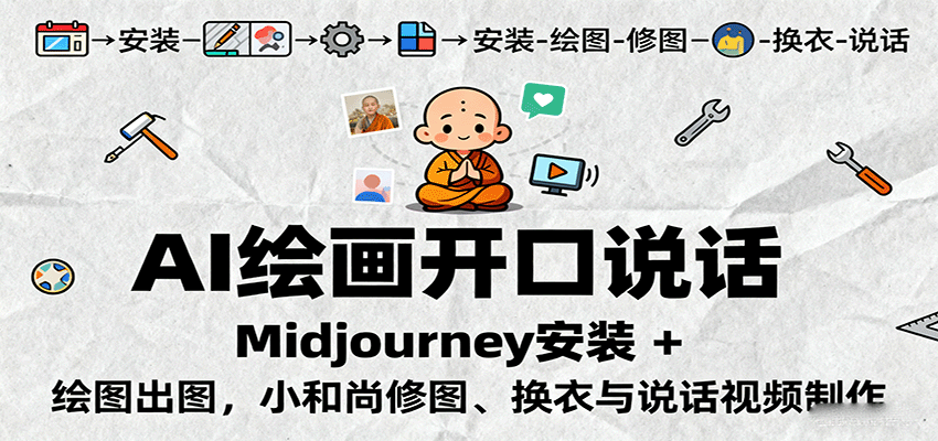 AI绘画开口说话，Midjourney安装 + 绘图出图，小和尚修图、换衣与说话视频制作-宇文网创