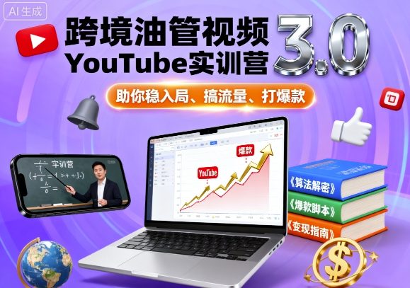 跨境油管视频YouTube实训营3.0，助你稳入局、搞流量、打爆款-宇文网创