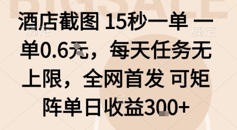 酒店截图15秒一单，一单0.6米，每天任务无上限，全网首发可矩阵单日收益3张【揭秘】-宇文网创
