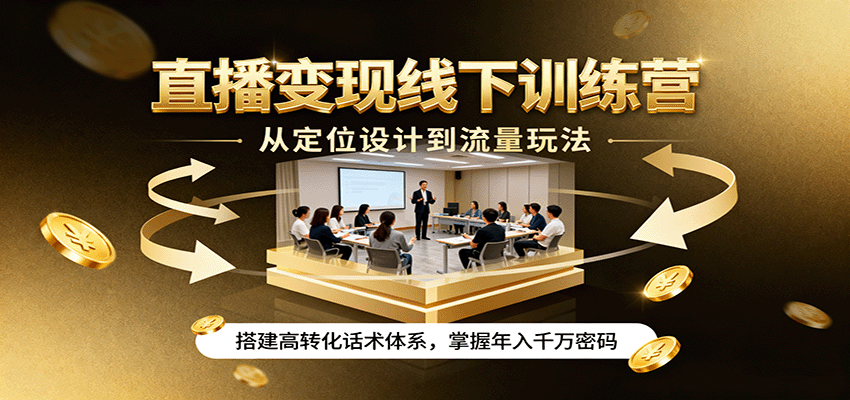 直播变现线下训练营，从定位设计到流量玩法，搭建高转化话术体系，掌握年入千万密码-宇文网创