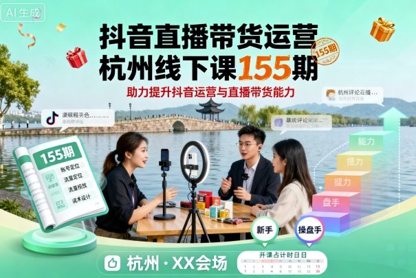 抖音直播带货运营杭州线下课155期，助力提升抖音运营与直播带货能力-宇文网创