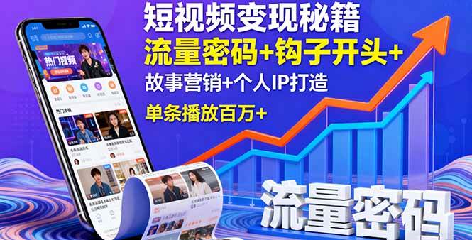 短视频变现秘籍，流量密码+钩子开头+故事营销+个人IP打造，单条播放百万+-宇文网创