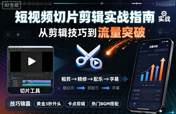 短视频切片剪辑实战指南，从剪辑技巧到流量突破-宇文网创