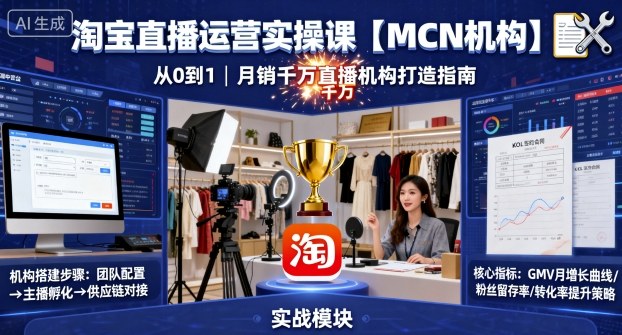 淘宝直播运营实操课【MCN机构】，从0到1做一家月销千W的直播机构-宇文网创