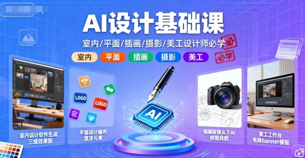 AI设计基础课，室内、平面、插画、摄影、美工设计师必学的-宇文网创