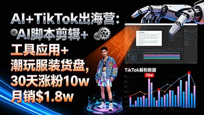 AI+TikTok出海营:AI脚本剪辑+工具应用+潮玩服装货盘,30天涨粉10w月销$1.8w-宇文网创